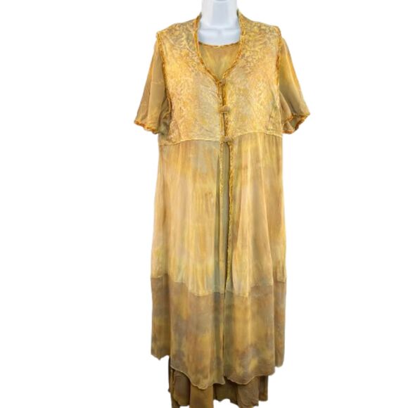 Uru Kristine St. Erik Dresses & Skirts - URU Kristine St. Erik Silk Hand Dyed 2‑Piece Dress & Duster Boho Set Fits M–XL